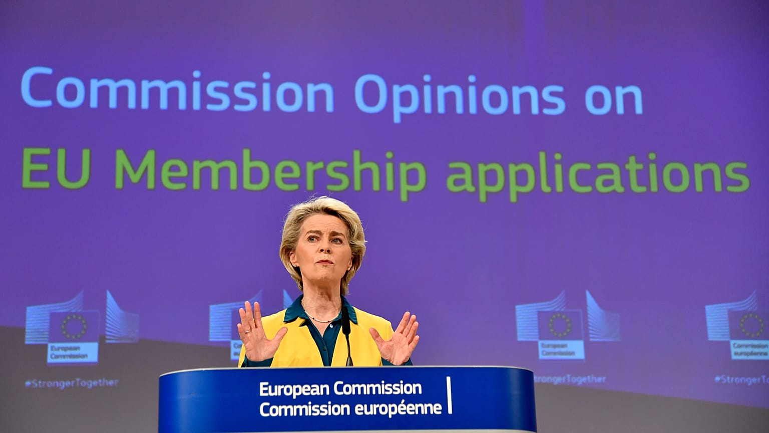 European Commission President Ursula von der Leyen speaks during a media conference at EU headquarters in Brussels, Friday, June 17, 2022.