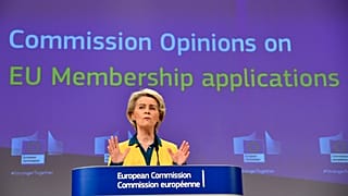 European Commission President Ursula von der Leyen speaks during a media conference at EU headquarters in Brussels, Friday, June 17, 2022.