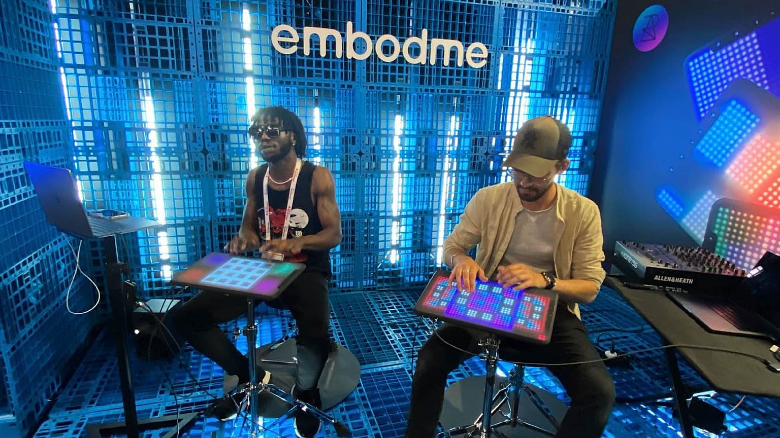 Musicians demonstrate Embodme's MIDI controller at the Vivatech conference in Paris.