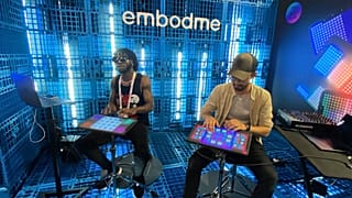 Musicians demonstrate Embodme's MIDI controller at the Vivatech conference in Paris.