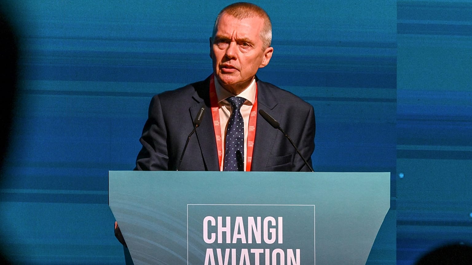 Willie Walsh, directeur de l'Association du transport aérien international (Iata), lors de sommet consacré au transport aérien organisé à Singapour, le 17 mai  2022