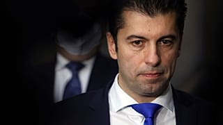 Kiril Petkov, co-leader of the We Continue the Change party, talks to journalists in Sofia, Saturday, Dec. 11, 2021.