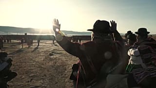 Un asistente aimara durante la ceremonia de Año Nuevo Andino Amazónico este martes en Tiahuanco
