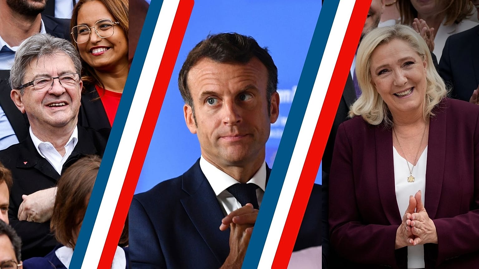 Jean-Luc Mélenchon, Emmanuel Macron et Marine Le Pen