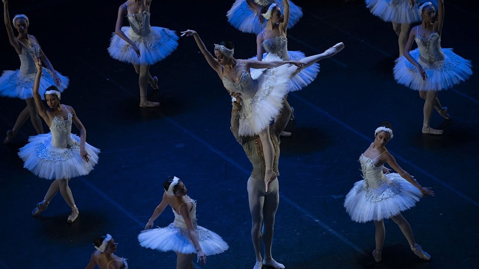 Ballet dancers perform during the rehearsal of 'Swan Lake' at the Municipal Theatre of Rio de Janeiro in Rio de Janeiro, Brazil, on May 12, 2022.