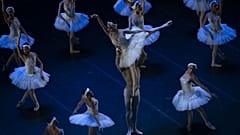 Ballet dancers perform during the rehearsal of 'Swan Lake' at the Municipal Theatre of Rio de Janeiro in Rio de Janeiro, Brazil, on May 12, 2022.