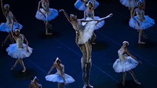 Ballet dancers perform during the rehearsal of 'Swan Lake' at the Municipal Theatre of Rio de Janeiro in Rio de Janeiro, Brazil, on May 12, 2022.