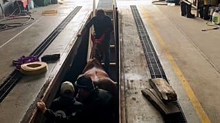 Firefighters rescued a horse, that fell into a six-foot truck-washing pit.