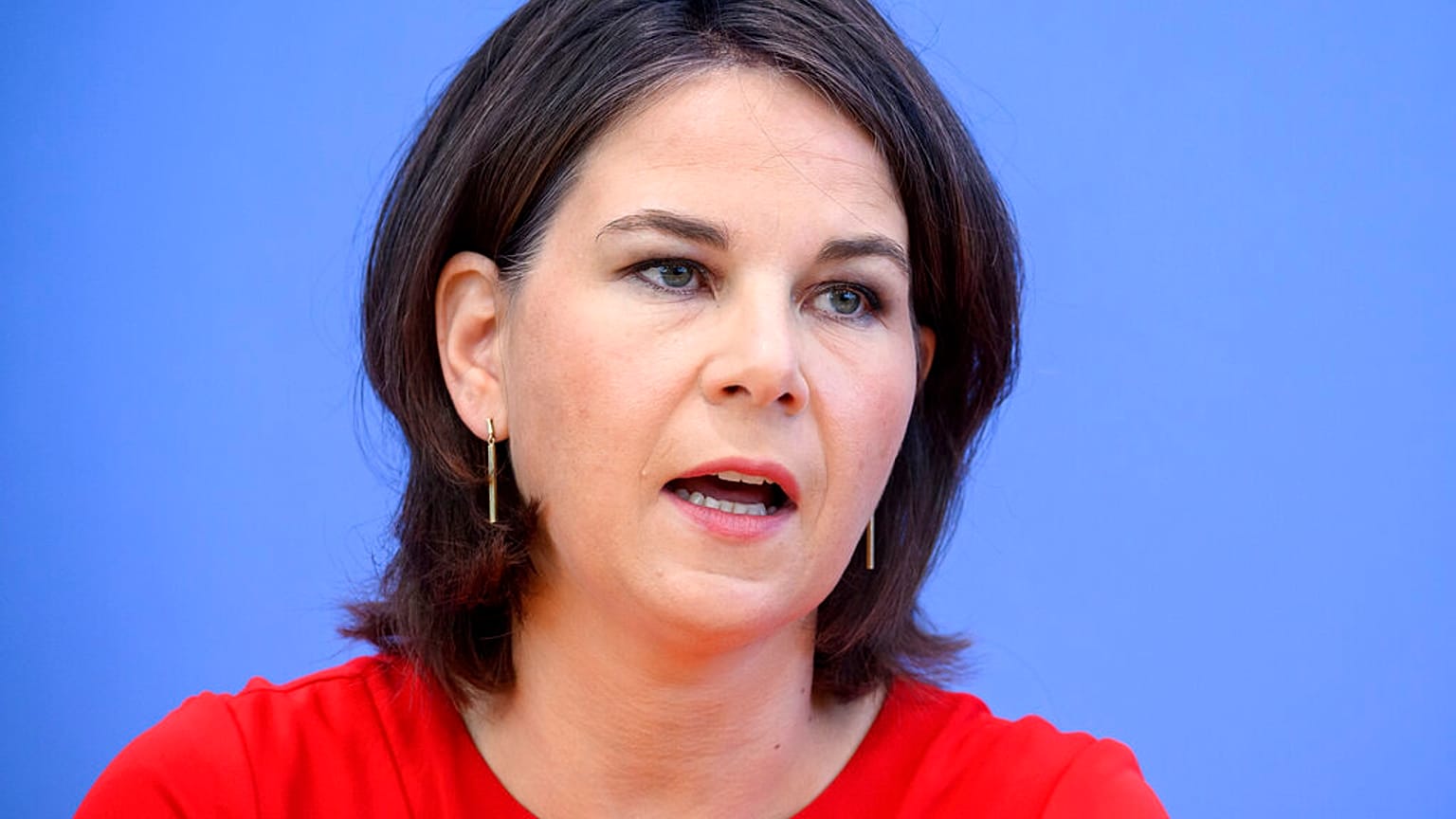 German Foreign Minister Annalena Baerbock addresses the media during a press conference in Berlin, Germany,