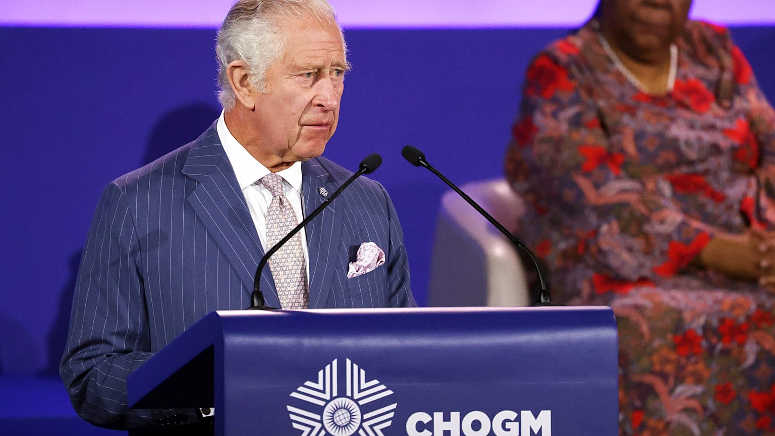 Prince Charles delivers his message during the opening ceremony of the Commonwealth Heads of Government Meeting.