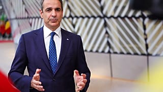 Ο Έλληνας πρωθυπουργός Κυριάκος Μητσοτάκης μετά την ολοκλήρωση της συνόδου Κορυφής στις Βρυξέλλες