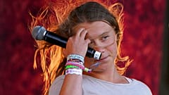 Greta Thunberg addresses the crowd at the Glastonbury Festival in Worthy Farm, Somerset, England, June 25, 2022.