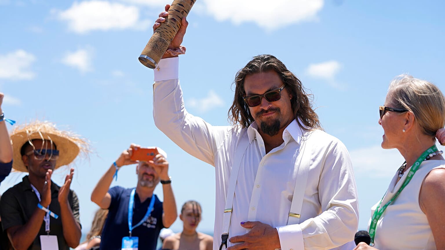 L'acteur Jason Momoa lors de la journée de mobilisation, dimanche 26 juin à Lisbonne. 