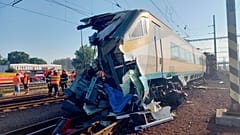 Rescue workers at the scene of the collision in Bohumin, around 300 kilometres from Prague.