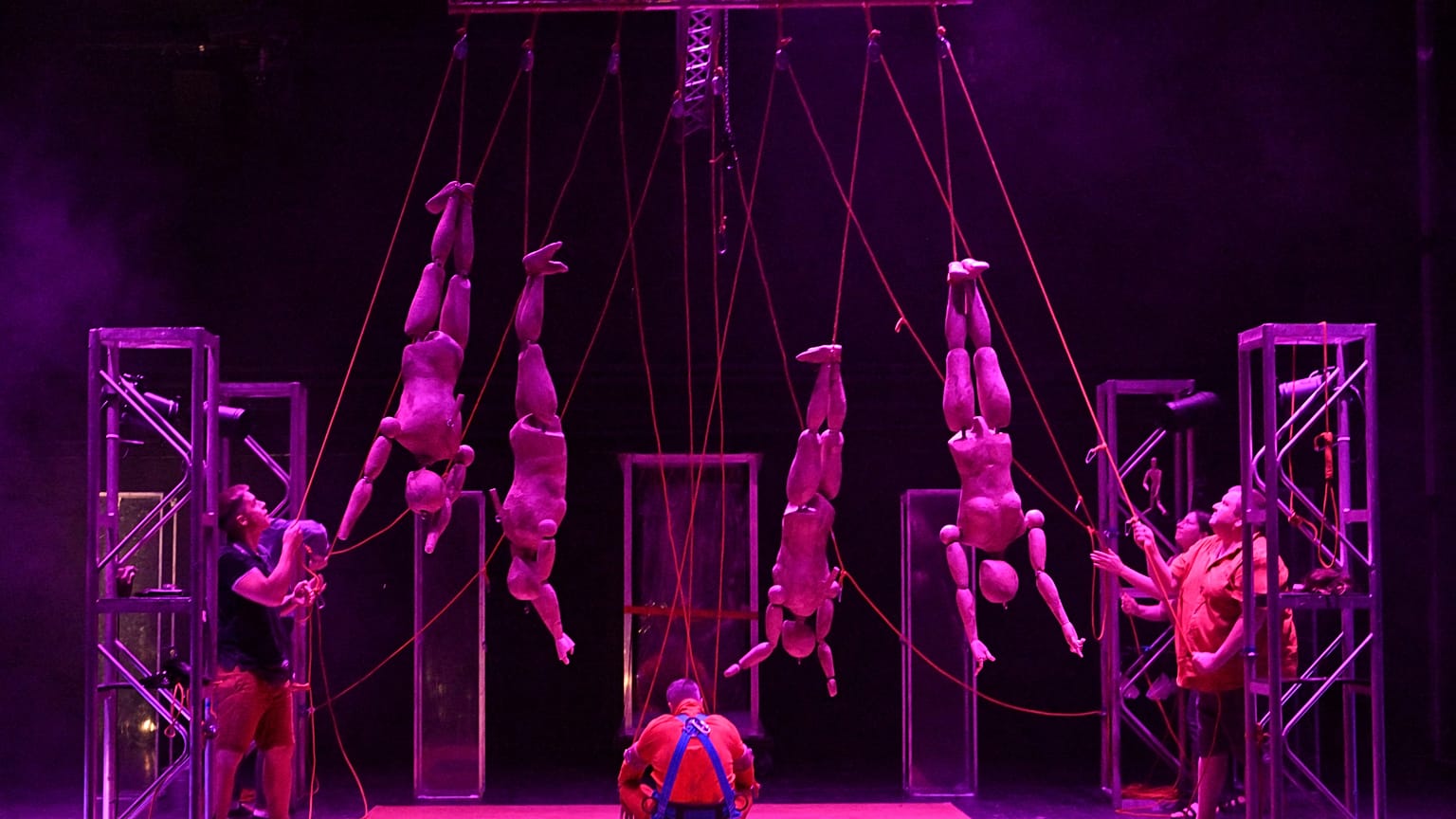 Actors perform the adapted novel by George Orwell "1984" on the stage of the Podil theatre located in the center of Ukrainian capital of Kyiv on June 25, 2022