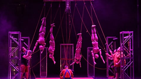 Actors perform the adapted novel by George Orwell "1984" on the stage of the Podil theatre located in the center of Ukrainian capital of Kyiv on June 25, 2022