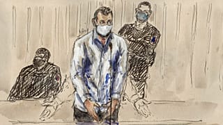 A court sketch shows defendant Salah Abdeslam at Paris' special criminal court