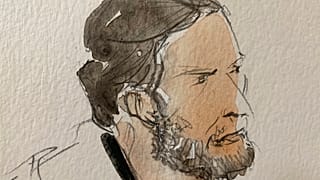 A court-sketch of defendant Salah Abdeslam, made on 8 September 2021