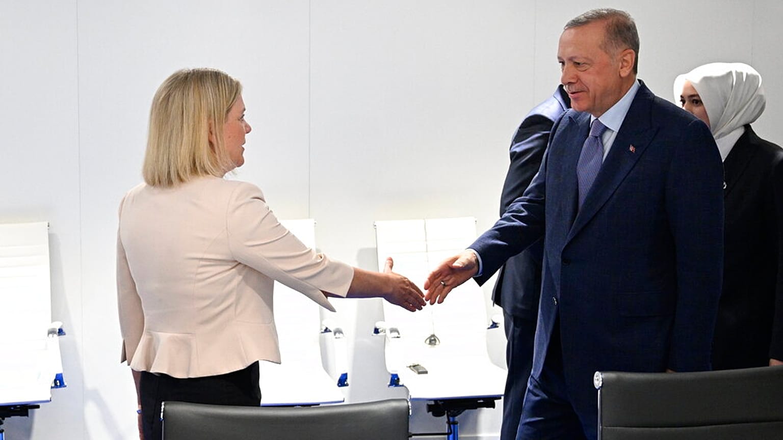 La primera ministra sueca, Magdalena Andersson y el presidente turco Reep Tayyip Erdogan, Madrid, España 28/6/2022