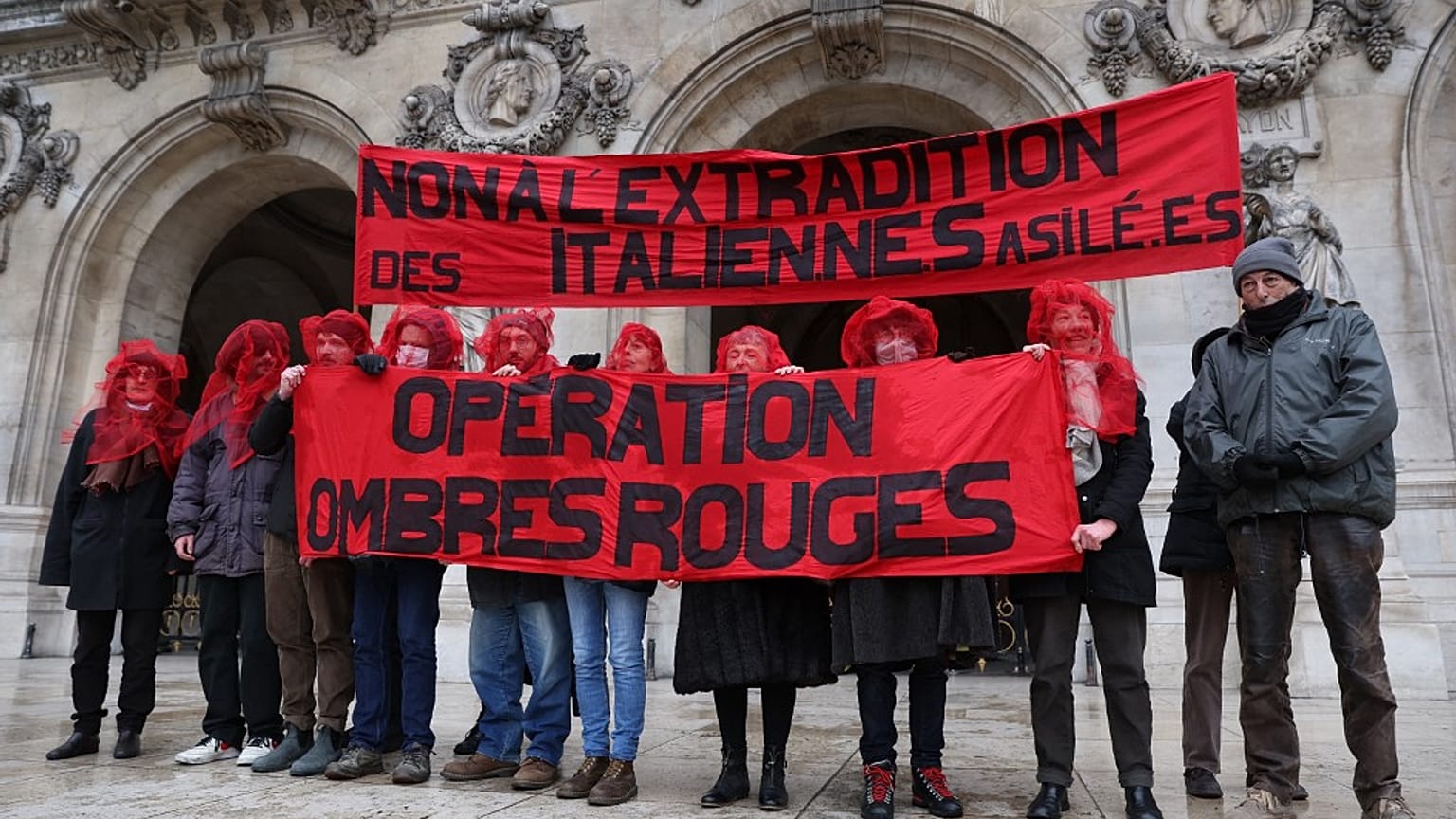 Protesters gather in April to demonstrate against the extradition of the Red Brigades.