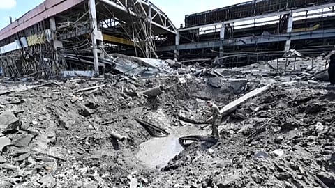 Factory that makes construction machinery, which also was hit by rocket in Kremenchuk, Poltava region.