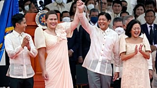 President Ferdinand Marcos Jr., centre right, and Vice President Sara Duterte, daughter of ex-president Rodrigo Duterte, at the inauguration ceremony in Manila, June 30, 2022.