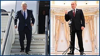 Boris Johnson Madridba érkezésekor, Vlagyimir Putyin türkmenisztáni sajtótájékoztatóján