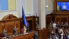 The EU flag was brought in the parliament at the end of Ursula von der Leyen's intervention.