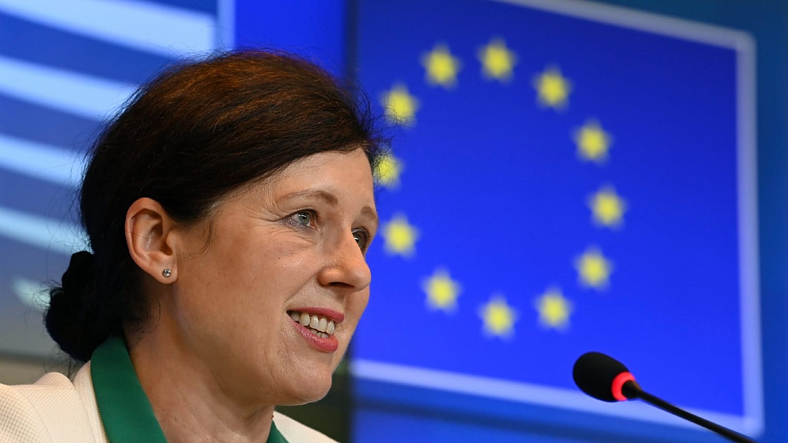 European Commissioner for Values and Transparency Věra Jourová at the European Council building in Luxembourg, June 22, 2021.