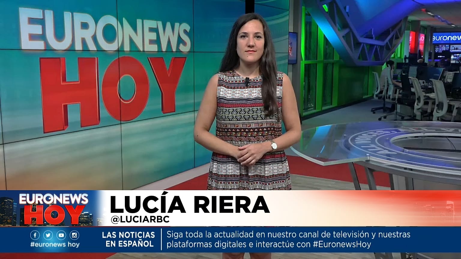 Lucía Riera presenta el informativo diario Euronews Hoy