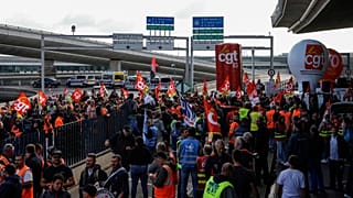 Striking workers at CDG Airport in Paris, Friday 1 July 2022