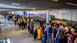Security check at the international airport in Frankfurt, Germany, July 2, 2022. 