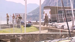 Fencing erected around the conference venue in Lugano