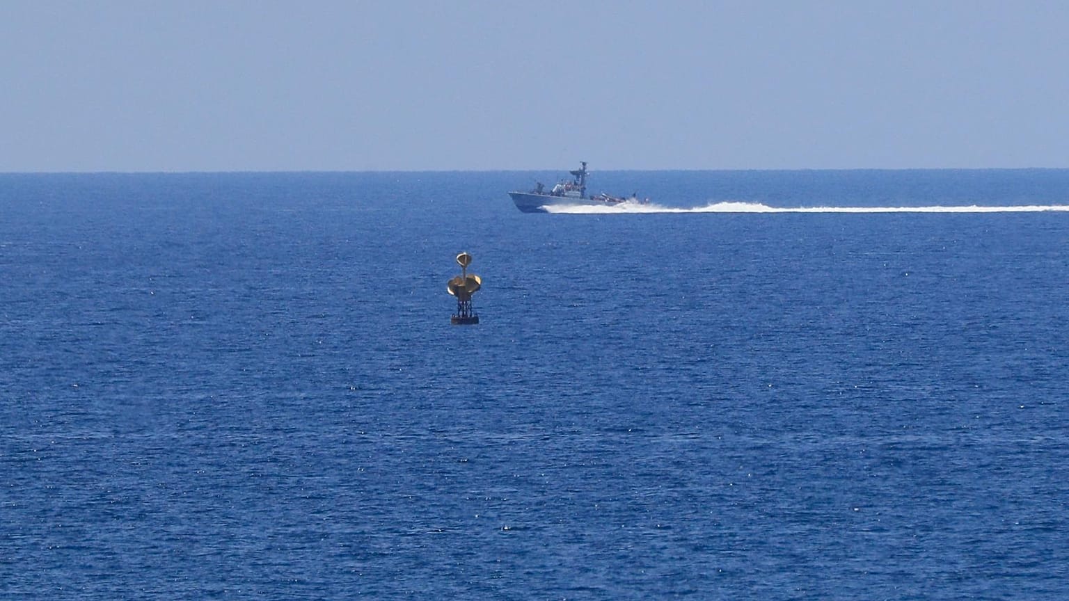 FILE - An Israeli Navy vessel patrols in the Mediterranean Sea