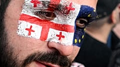 Протестующий перед зданием парламента Грузии в Тбилиси