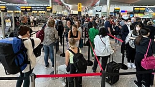 Travellers face long queues at London's Heathrow airport