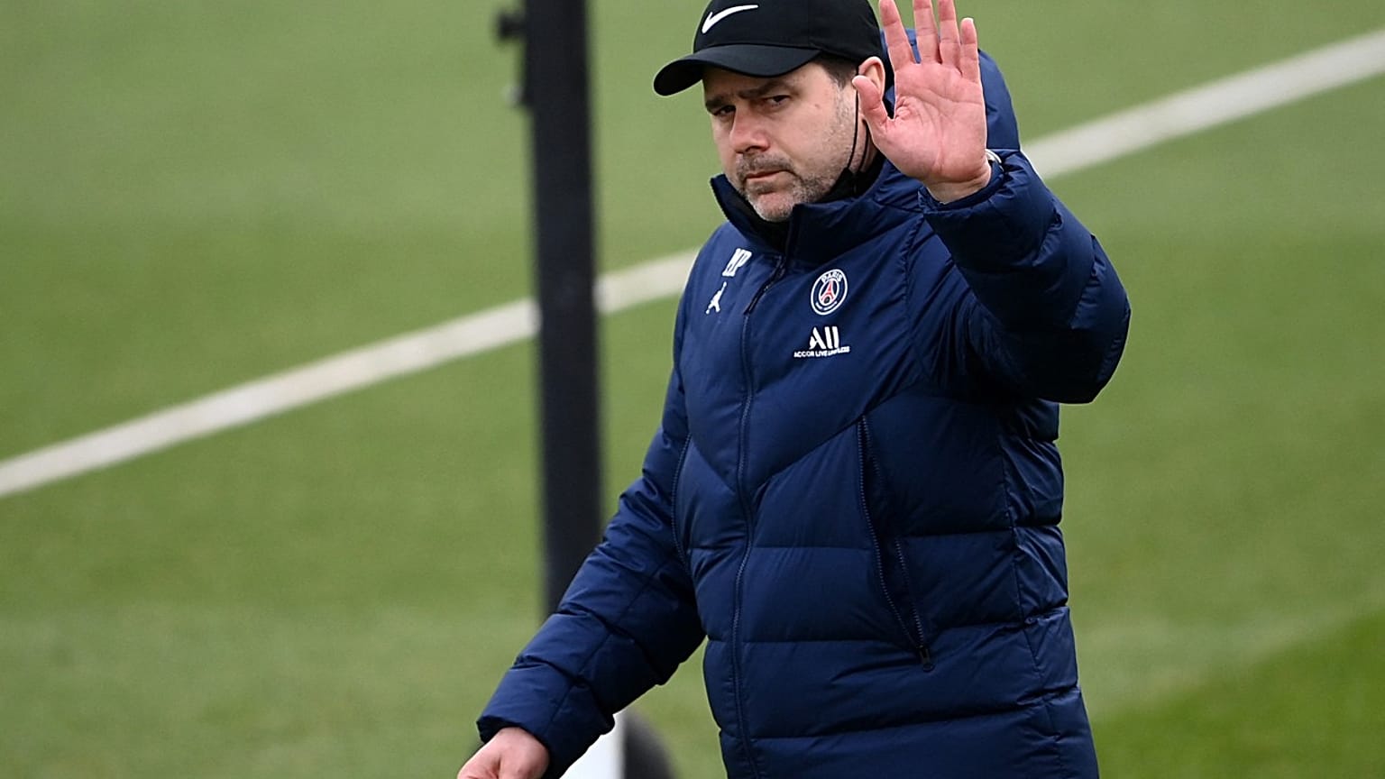 Paris Saint-Germain's departing head coach Mauricio Pochettino arrives at the club's training ground, February 10, 2022. 