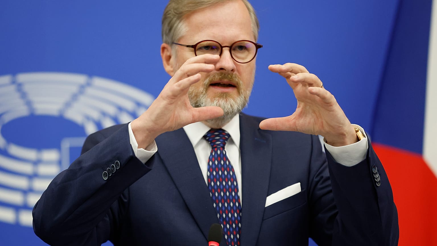 Le Premier ministre tchèque, Petr Fiala, au Parlement européen à Strasbourg en France, mercredi 6 juillet 2022.