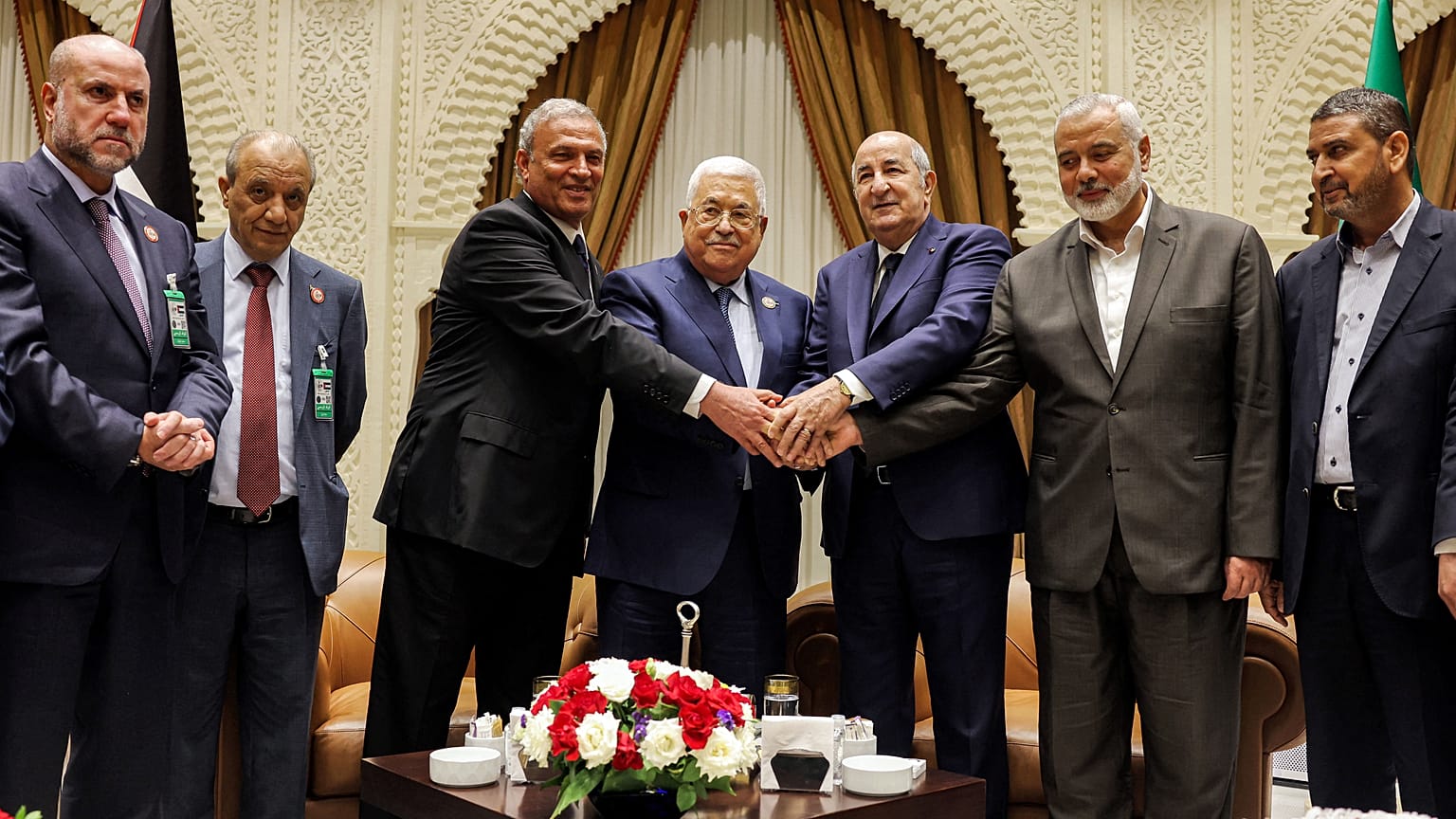 عباس وهنية وتبون، الجزائر، 5 يوليو 2022