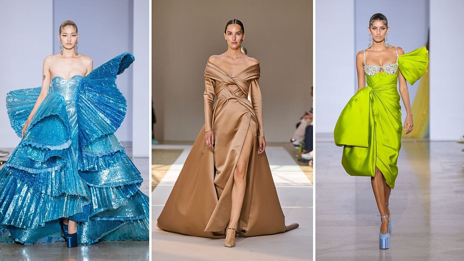 Creations from (left to right) Hobeika, Elie Saab and George Chakra at Haute Couture Paris 2022