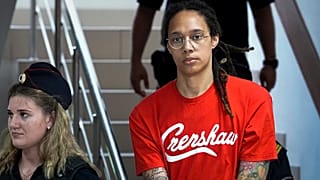 Brittney Griner was escorted to a courtroom for a hearing in Khimki, just outside Moscow.