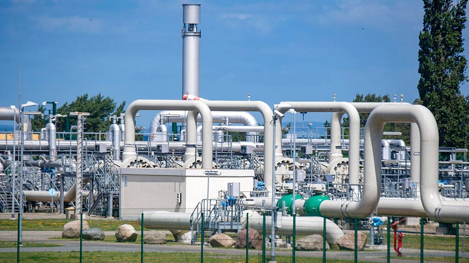 A view of pipe systems and shut-off devices at the gas receiving station of the Nord Stream 1 Baltic Sea pipeline in Lubmin, Germany, June 21, 2022