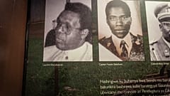 Une photo de Laurent Bucyibaruta exposée au mémorial du génocide de Murambi, dans le sud du Rwanda, le 21 avril 2022.
