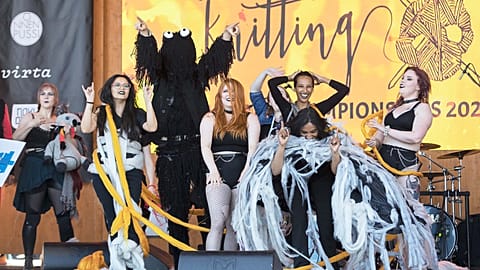 Photo - String Thing of the UK beat the competition to win the Heavy Metal Knitting World Championships (Irma Lehikoinen)
