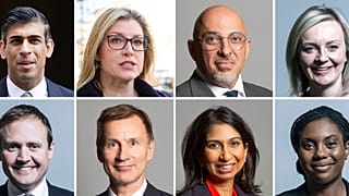 Top from left, Rishi Sunak, Penny Mordaunt, Nadhim Zahawi, and Liz Truss. Bottom from left, Tom Tugendhat, Jeremy Hunt, Suella Braverman and Kemi Badenoch.