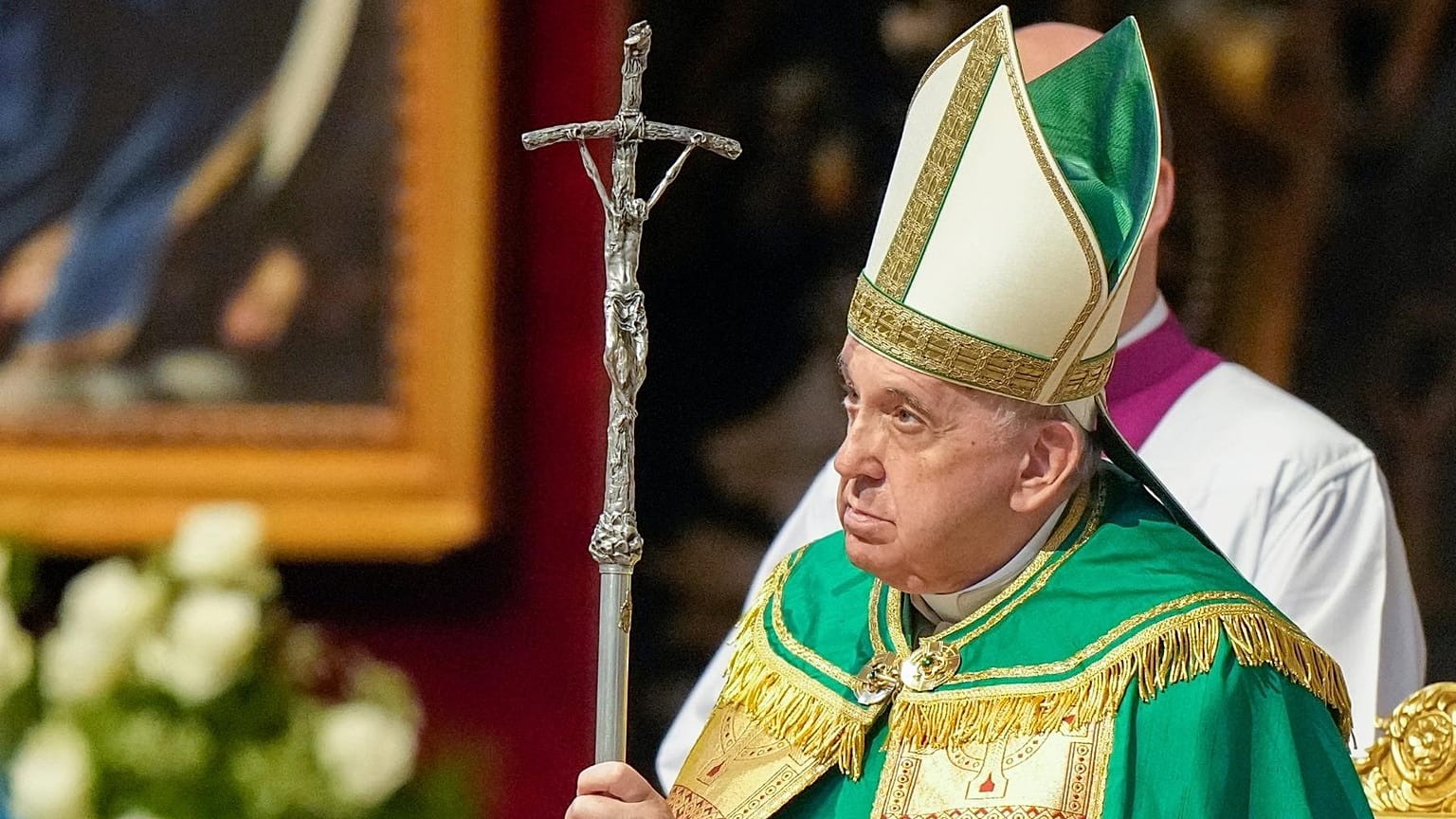 Pope Francis presides over a mass for the Congolese community, in St. Peter's Basilica, at the Vatican, Sunday, July 3, 2022.