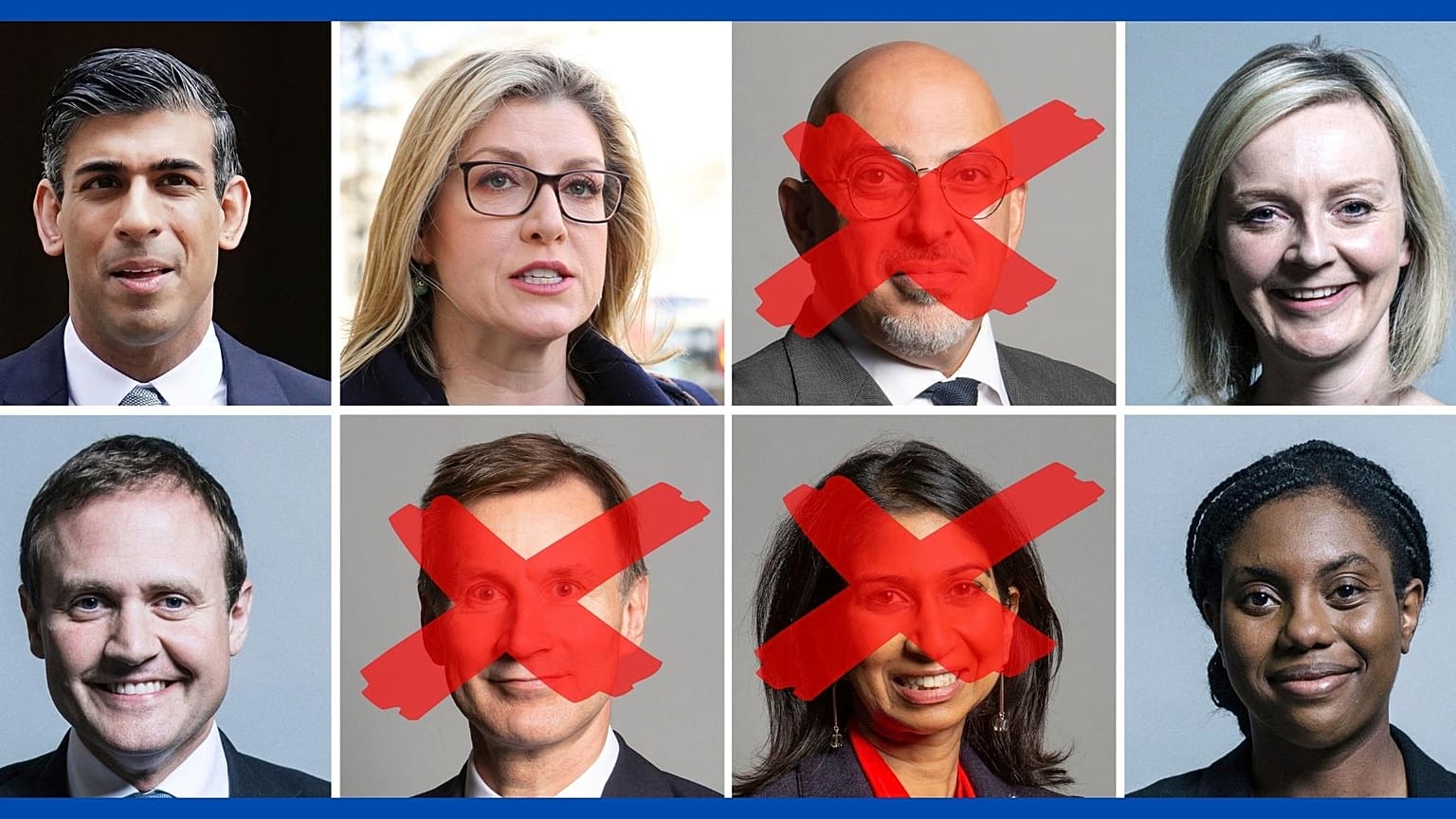 The five remaining Conservative leadership candidates, top (L-R) Rishi Sunak, Penny Mordaunt, Liz Truss, bottom (L-R) Tom Tugendhat, Kemi Badenoch.