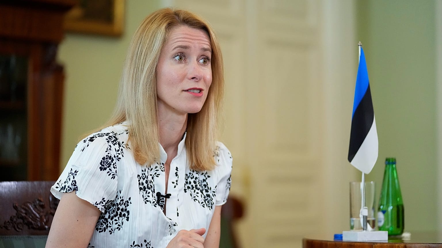 Prime Minister of Estonia, Kaja Kallas speaks during an interview with The Associated Press in Tallinn, Estonia, Wednesday, June 22, 2022.
