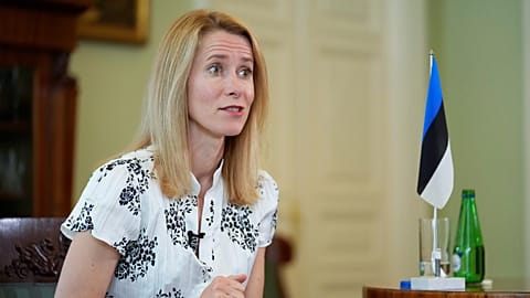 Prime Minister of Estonia, Kaja Kallas speaks during an interview with The Associated Press in Tallinn, Estonia, Wednesday, June 22, 2022.