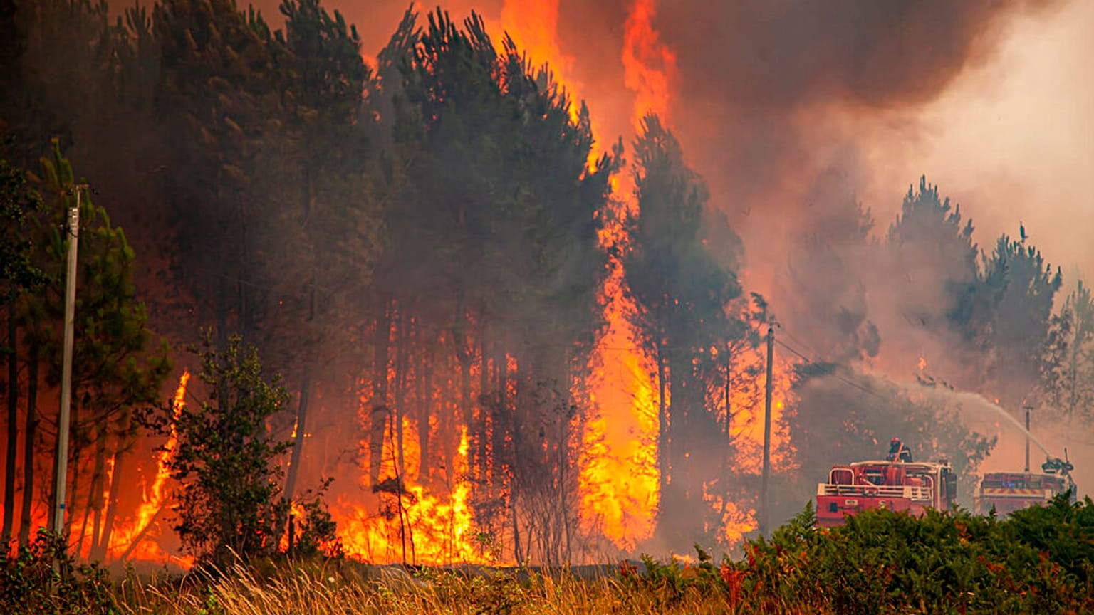 Bombeiros e aviões canadair tentam travar as chamas no sudoeste de França